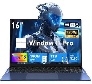 NIAKUN 16 Inch Laptop Computer, Gaming Laptop 2025, 16GB RAM 1TB SSD, N150 Processor(Up to 3.6GHz), FHD 1920 * 1200, 180° Open, Backlit, BT4 WIFI5, Windows 11 Pro, 6000mAh/46.2WhPremium Navy
