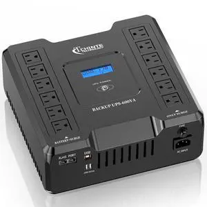 UPS Battery Backup and Surge Protector, 600VA/360W LiFePO4 Battery Backup Power Supply with AVR, 12 Outlets, LCD Display, USB 5V2A, Generator Compatible CHINTE