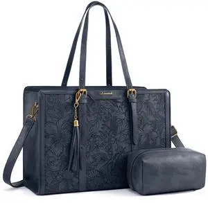 LOVEVOOK Laptop Bag for Women Vintage Leather Work Tote 15.6 inch Large Capacity Computer bag with Clutch Purse for Office, Travel, Casual