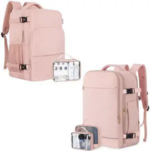 Sinaliy Backpack (Pink & Pink), Flight Approved Personal Item Travel Backpack, Carry On Backpack with Multi-Pockets, College Bag, Hiking Waterproof Backpack, Business Backpack with USB Charging Port