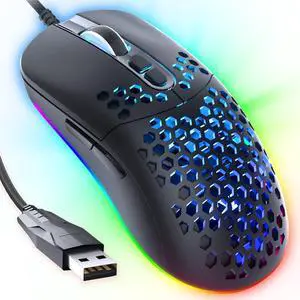 CYD C306 Wired Gaming Mouse with Honeycomb Shell, 12800 DPI 7 Button RGB Mouse, Computer Mouse Lightweight Gaming Mice Ergonomic Mouse Gamer, Windows/Mac/Linux Support