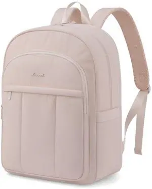 LOVEVOOK Laptop Backpack for Women, Puffer Travel Bag Fits 15.6 Inch Laptop, Lightweight Work Daypack for Teacher Nurse, Water-resistant College Bookbag, Ivory