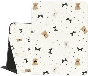 JOYLAND Bear Pad Case for iPad 10th Generation 2022 10.9"/iPad (A16) 11th Generation 2025 11" with Pencil Holder Cartoon Bowknot Pattern Multi-Angle Viewing Folio Stand Leather Cover Auto Sleep/Wake