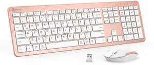 iClever GK08 Wireless Keyboard and Mouse Combo, USB-C Rechargeable Full-Size Keyboard with Numeric Keypad, Quiet Scissor Keys, 2.4 G Plug and Play, Compatible with Mac MacBook Windows PC Laptop