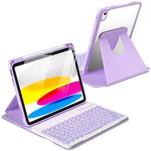 besky Keyboard case for iPad A16 11th 10th Generation 11/10.9 inch, Detachable Keypad360 Rotatable Magnetic Cover with Pencil Holder for iPad 11 2025 10 Gen 2022 - Light Purple