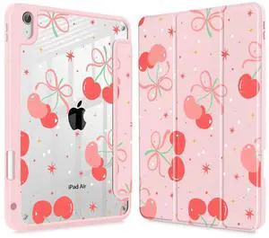 Tuiklol Case for iPad Air 11'' (M3 2025/M2 2024) 6th Gen/iPad Air 10.9'' 2022 2020 5th /4th Gen, Buit in Pencil Holder with Shockproof Cover Clear Back Auto Wake/Sleep, Etro Cherry