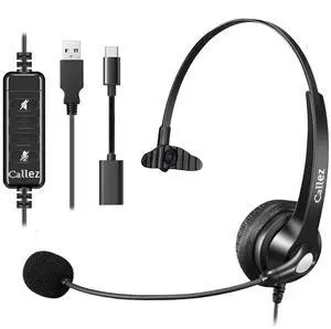 Callez Wired USB Headset, Computer Headset with Mic Noise Cancelling, USB-C Headset for PC Laptop Mac iPhone Samsung Teams Zoom Skype Home Office Work Call Center, in-line Controls Mic Mute