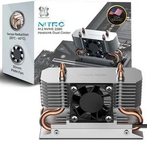 Titanium Micro SSD Heatsink Cooler M.2 NVMe Heatsink for Single Double Sided SSD 2280 with Copper Heatpipe, 30mm PWM Cooling Fan, Reduce up to 40°C - NITROPRO