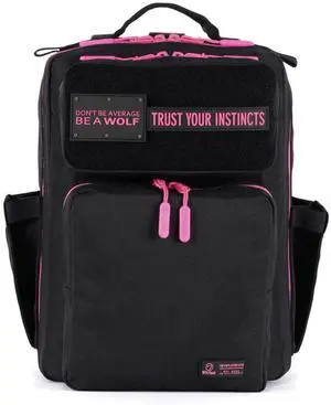 WOLFpak 15L Slim Tactical Gym Backpack - Durable 1000D Waterproof Oxford Material | Minimalist Daypack w/Laptop Pocket & Dual Cup Holders | Great for Travel & Everday Carry | (Black Neon Pink)
