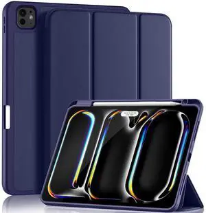 Yuloigan Compatible with iPad Pro M4 11 Inch Case 2024 with Pencil Holder, Slim Smart Protective Cover Supports Pencil Pro Charging, for iPad Pro 11 Case 5th Generation, Navy Blue