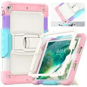 HXCASEAC Protective iPad 9.7 Case for Kids, Shockproof with Screen Protector, Foldable Stand, 3-Layer Drop Proof, Pink
