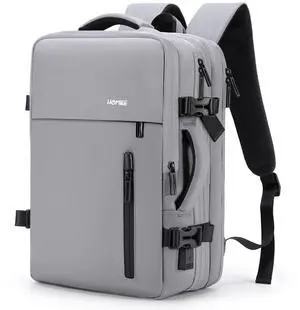 HOMIEE Carry on Backpack Extra Large Travel Bag, Expandable Hand Luggage Suitcase Anti-Theft Business Backpack, Water Resistant Lightweight Weekender Bag, Light Grey