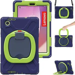 GooodiDEAR Case for Lenovo Tab M8 Gen 4 2023, Heavy Duty Shockproof Cover for M8 4th Gen Tablet, 360° Rotating Hand Strap, Foldable Stand, Anti-Slip Handle, Adjustable Shoulder Strap, Pen Holder, Navy