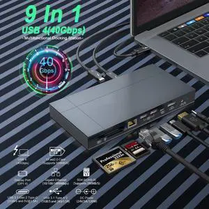 USB C Docking Station, Support 8K Display, 60W Charging, UHS-II SD 4.0 & CFast 2.0 Card Slot, USB 3.1 Gen 2, Gigabit Ethernet for Mac Book/PC,USB 4 Compatible(2.3ft Cable)