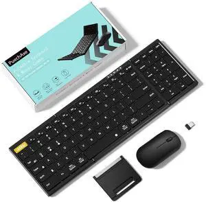 PuechAxe Foldable Keyboard and Mouse, Full-Size Portable Folding Wireless Keyboard Mouse Combo, 2.4G + BT5.0 x 2, Rechargeable Bluetooth Travel Keyboard and Mouse for Laptop iPad Tablet