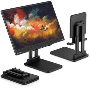Pepper Jobs Tablet Holder Solid Sturdy Stand, Dual Tube Foldable for Ipad Pro, Universal, Portable Monitor Stand Adjustable Height and Viewing Angle Extremely Stable (Black)