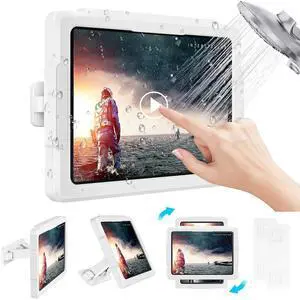 MoKo Shower Tablet Holder, Stretchable Waterproof iPad Holder Fit All Devices Up to 11", 360° Rotation Tablet Wall Mount Holder with Anti-Fog Touchable Screen, 2 Placement Modes, for Bathroom Kitchen