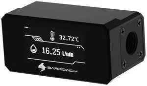 Barrowch G1/4" Water Temperature Sensor & Flow Meter with OLED Display FBFT07 for PC Water Cooling System (Black)