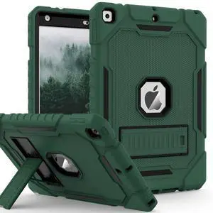 ZoneFoker Case for iPad 9th/8th/7th Generation 2021/2020/2019(10.2 inch), Heavy Duty Military Grade Shockproof Rugged Protective 10.2" Cover with Built-in Stand for iPad 9 8 7 Gen (DeepGreen+Black)
