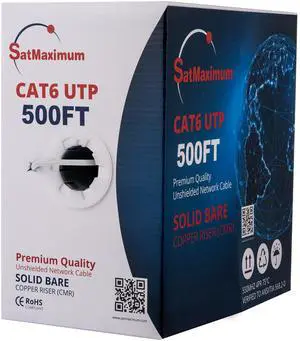 Cables Direct Online White Cat6 Cable 500ft Solid Bare 23AWG Copper Wire Riser CMR Bulk Ethernet Cable  550MHz PoE++ (4PPoE) UTP