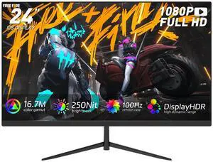 ReHisk 24 Inch FHD Gaming Monitor, 1080P IPS Computer Monitor with 100Hz, 1ms Response Time, 1000:1 Contrast Ratio, VESA Compatible, Tilt Adjustable, AMD FreeSync, Build-in Speakers