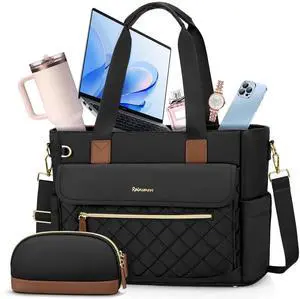 RAINSMORE Teacher Tote Bag 15.6 inch Laptop Bag for Women with Cup Holder Work Bags Nurse Bag Professional Computer Briefcase