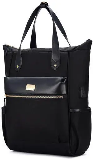 RASHKI BRIA - Womens Tote & Convertible Backpack | 15.6" Laptop Bag | Stylish Work, Office & Travel Bag | Vegan Leather (Black)