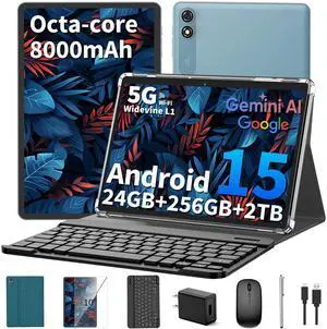 Android 15 Tablet 10 inch, 2025 Tablet with Keyboard, 24GB+256GB+2TB Expand, 2-in-1 Tablets with 8-Core, 5G WiFi, 8000mAh, BT5.0, GMS Certified, with Mouse, Case, Stylus, Split Screen(Green case) Android 15 Tablet 10 inch, 2025 Tablet with Keyboard, 24GB+256GB+2TB Expand, 2-in-1 Tablets with 8-Core, 5G WiFi, 8000mAh, BT5.0, GMS Certified, with Mouse, Case, Stylus, Split Screen(Green case)
