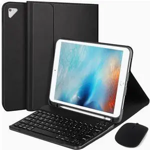 For iPad Pro 9.7 inch Case with Keyboard and Mouse for iPad 2018 (6th Gen)/ 2017 (5th Gen), Keyboard Case with Mouse for 2016 iPad Pro/Air 2/1, Detachable Wireless Keyboard Cover with Pencil Holder,PK