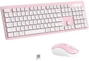 Wireless Keyboard and Mouse, 2.4GHz Cordless Keyboard Mouse Combo, Optical Mouse, Plug and Play USB Receiver, Compatible with Windows, Mac, Laptop, and PCWhite Pink