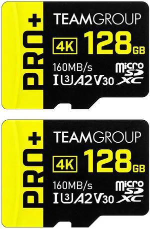 TEAMGROUP A2 Pro Plus Card 128GB x 2 Pack Micro SDXC UHS-I U3 A2 V30, R/W up to 160/110 MB/s for Nintendo-Switch, Gaming Devices, Tablets, Smartphones,4K Shooting, with Adapter TPPMSDX128GIA2V3064