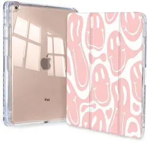 Watbro Case for iPad 9th / 8th / 7th Generation (2021/2020/2019) 10.2 inch, Slim Trifold iPad 9th Generation Case Clear Back Transparent Cover with Pencil Holder & Auto Sleep/Wake Cover