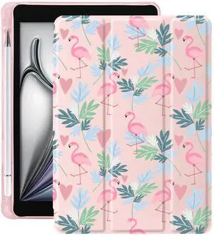 Idocolors Cute Flamingo Pad Case for iPad 10th/11th Generation, Clear TPU Stand Back Cover with Pencil Holder, for 10.9 Inch iPad 2022/2025 Pink Auto Wake/Sleep Adjustable Protective Case