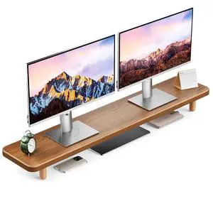 NestNeat Dual Monitor Stand - 39 inchs Wood Monitor Stand Riser for 2 Monitor/Laptop Computer/TV/PC/Printers for Office