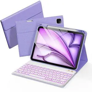 Senyoson Keyboard Case for iPad Pro 12.9 inch (4th,5th, 6th Generation) & New Air 13 inch M2 /M3 (NOT FOR 13 PRO M4) - Wireless Detachable Keyboard-Pencil Holder, with Auto Sleep/Wake Function, Purple