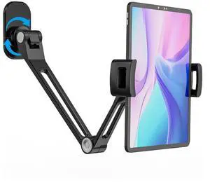 ergoiuon Tablet Wall Mount,iPad Wall Mount Holder Suit for 4.7-12.9Inch Tablets, Aluminum Alloy,360°Swivel Base,Flexible Angle Adjustable, Tablet Mount (Black)