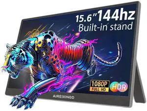 AIREIXINGD Portable Monitor 15.6-inch 144Hz 1080P FHD Laptop Monitor USB Type-C HDMI Computer Monitor HDR for PC Mac Phone Xbox Switch PS5 PS4,Built-in Stand,Built-in Speaker