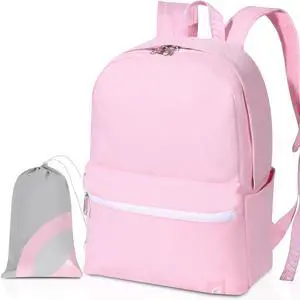 TRAILKICKER Backpack for School, Basic Bookbag 22L for Women Girls Teens Middle School College, Durable Lightweight School Backpack with Drawstring Bag, 15 inch Laptop Compartment, Pink