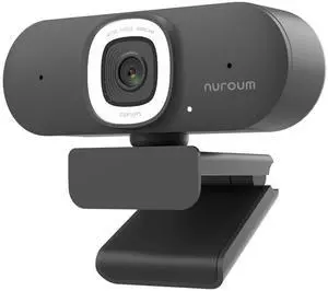 NUROUM V15AFL 2K Webcam with Ring Light for Streaming, Autofocus Webcam for PC w/Noise Cancelling Dual Mics, 1080P 60fps, 75° FOV&Lightweight, USB Web Camera Plug&Play for Zoom/Teams/OBS/Xsplit, Grey