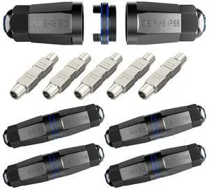 VCELINK CAT7 Shielded Waterproof Ethernet Coupler IP68  Supports PoE and Outdoor use, Tool Less Ethernet Cable Extender PoE+ for Cat7/Cat6A Network Cables, 5 Pack