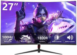 YXPC 27 inch Curved Gaming Monitor 100Hz (1920x1080P) VA Panel 1800R, Built-in Speakers,98% sRGB Professional Computer Monitors, 3Sides Frameless, Flicker-Less,Blue Light Filter, for Office Gaming