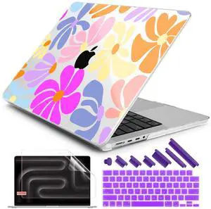 DONGKE Case for M5 MacBook Pro 14 inch 2025 2024-2021 M4 M3 M2 M1, Plastic Hard Shell Cover Compatible with A3434 A3112 A3401 A3185 A2992 A2779 A2442, Retina XDR Display & Touch ID, Power Florals
