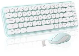 MIKIBY i68 Wireless Typewriter Keyboard and Mouse Combo,2.4GHz Cordless Connection, Cute Retro Aesthetic Design Round Keycaps for Tablet, Phone, PC and Win/Mac/Android(Green)