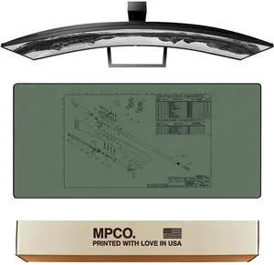 MPCO. Blueprints Large Gaming Desk Pad - 36" x 17" Duraglyde Fabric Browning 50 Cal  Green Desk Mats - Non-Slip, Washable, Smooth Glide for Precision Gaming & Work