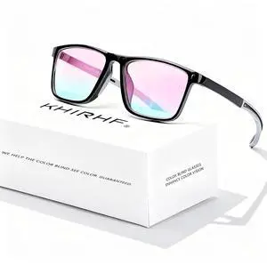 Khirhf Color Blind Glasses for Men, Red-Green Colorblind Correction Glasses, Color Correcting & Enhancing Eyeglass for Outdoor Use (Black Frame-Gray Temple)