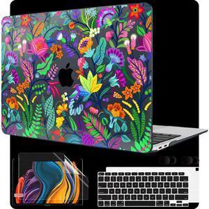 MEEgoodo for MacBook Air 13 inch Case 2021 2020 2019 2018 Released A2337 M1 A2179 A1932 with Touch ID, Plastic Shell & Keyboard Cover Compatible with MacBook Air 13.3, Bright Flowers & Tropic Leaves
