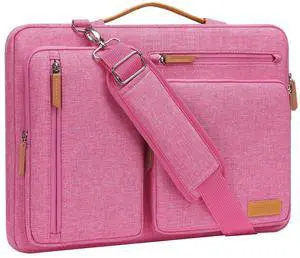 MOSISO 360 Protective Laptop Shoulder Bag,15-15.6 inch Computer Bags Compatible with MacBook Pro 16 inch, HP, Dell, Lenovo, Asus Notebook,Side Open Messenger Bag with 4 Zipper Pockets, Rose Red