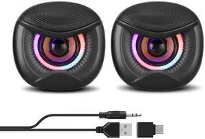 Elimavi USB Computer Speakers for RGB Lighting, PC Speakers with a USB-C Interface are Suitable for Desktop Laptop Monitor, Owl Eye Design, Colorful Lights