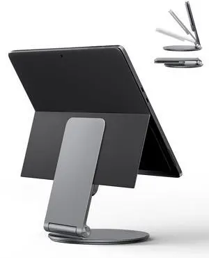 LULULOOK Stand for Surface Pro/Go - Aluminum Alloy 360° Swivel Base, Foldable Tablet Holder/Riser for Microsoft Surface Pro 711 & Go 24 | Portable Office Desk Accessories, Gray