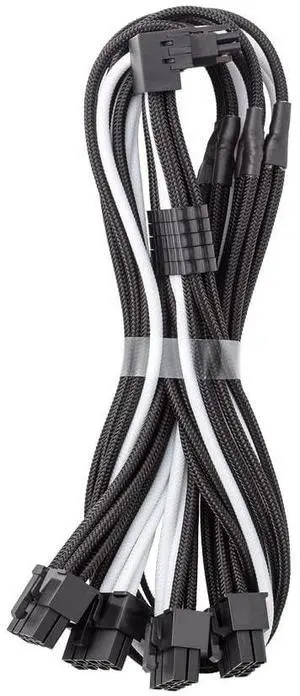 CableMod E-Series Pro ModMesh Sleeved 12V-2x6 12VHPWR 90° StealthSense PCIe Cable for EVGA G/G+ / P/P+ / T - Variant A (Black + White, 16-pin to Quad 8-pin, 60cm)